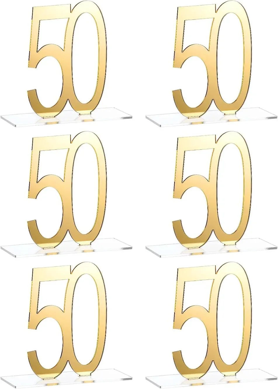 6 Pcs Mirror Gold 50th Birthday Decorations